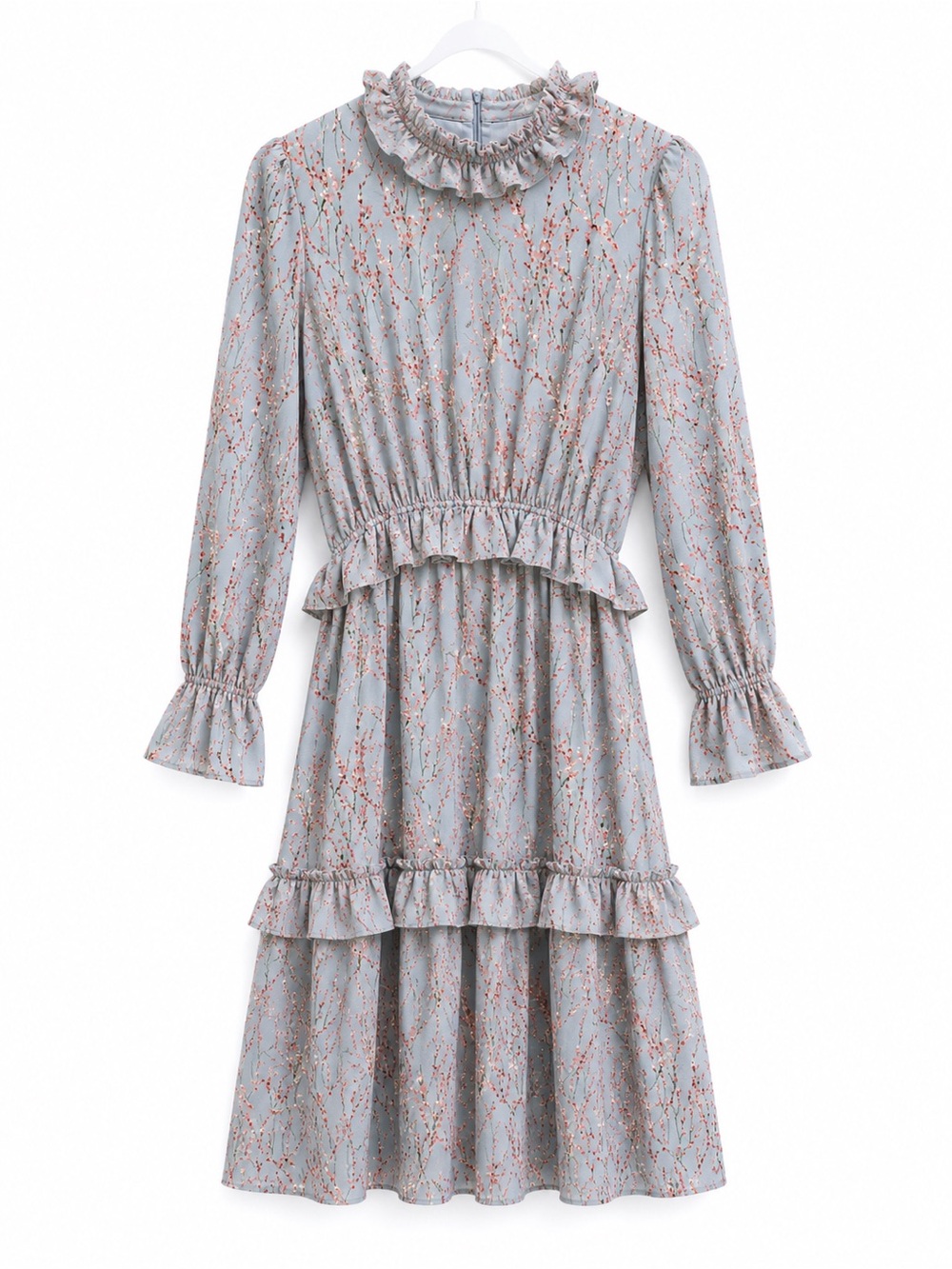THE MIDDLE Light Blue Floral Ruffle Midi Dress XS